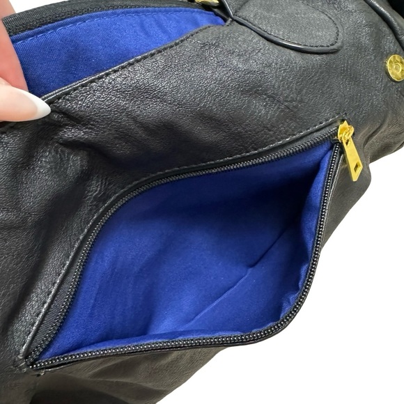 JustFab Black Faux Leather Satchel Bag with Gold Hardware - Picture 3 of 8